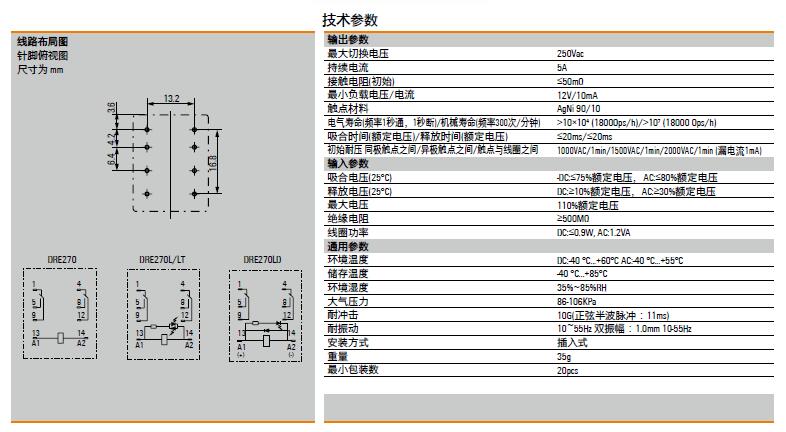 魏德米勒DRE中間繼電器技術(shù)參數(shù)