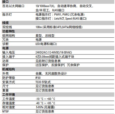 IES101系列交換機(jī)技術(shù)參數(shù)